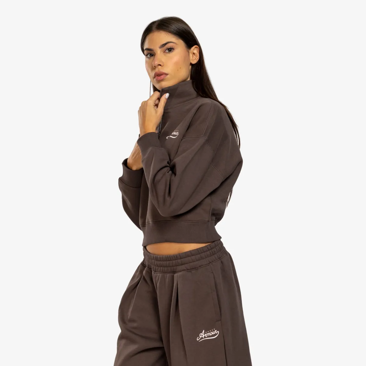 UNDER ARMOUR Majica s kapuljačom s polu patentom RIVAL FLEECE VARSITY HZ 