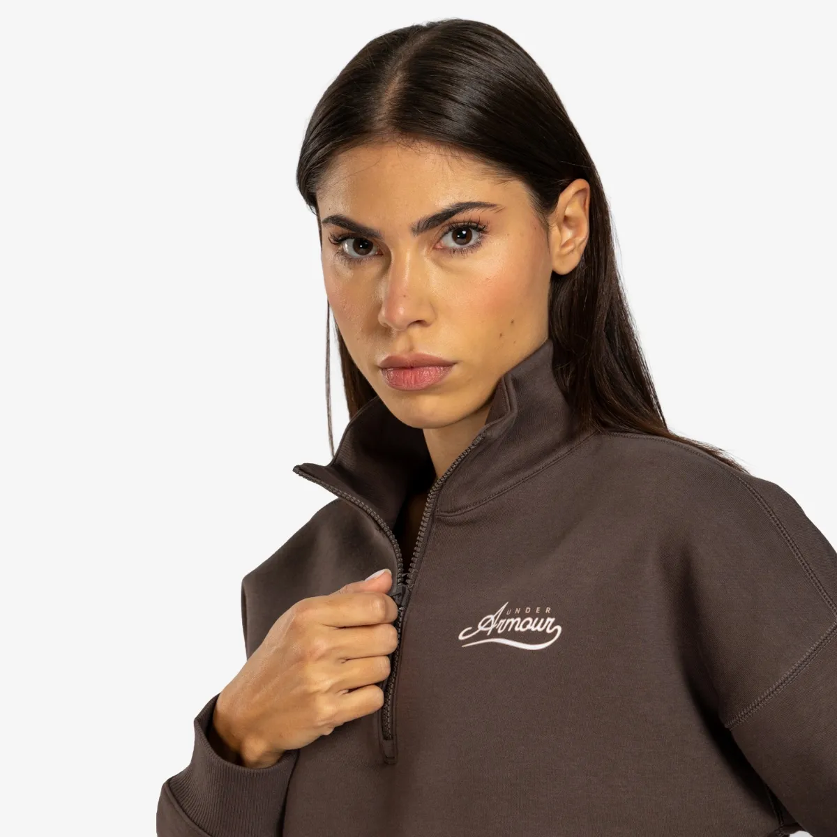 UNDER ARMOUR Majica s kapuljačom s polu patentom RIVAL FLEECE VARSITY HZ 